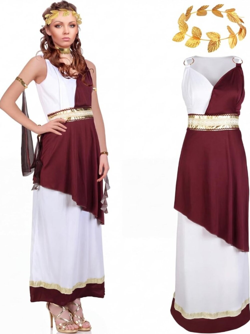 Greek Goddess Costume Toga Dress | Roman Women Halloween Outfit Set